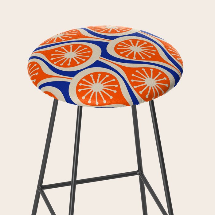 Mid Century Modern Atomic Drops Retro Pattern Bright Blue Orange Beige Stool Gallery Image 2
