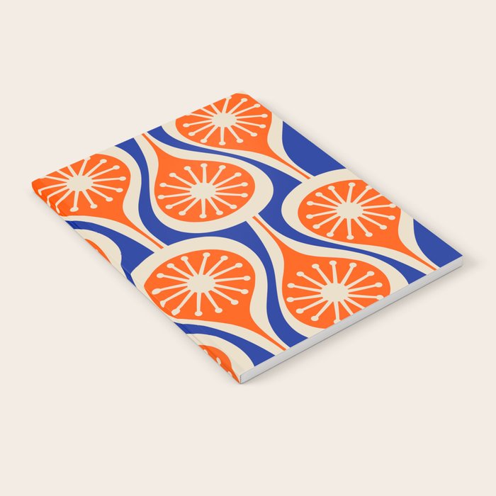 Mid Century Modern Atomic Drops Retro Pattern Bright Blue Orange Beige Notebook Gallery Image 1