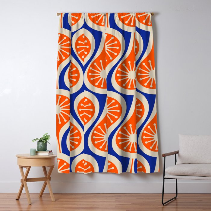 Mid Century Modern Atomic Drops Retro Pattern Bright Blue Orange Beige Window Curtain Gallery Image 5