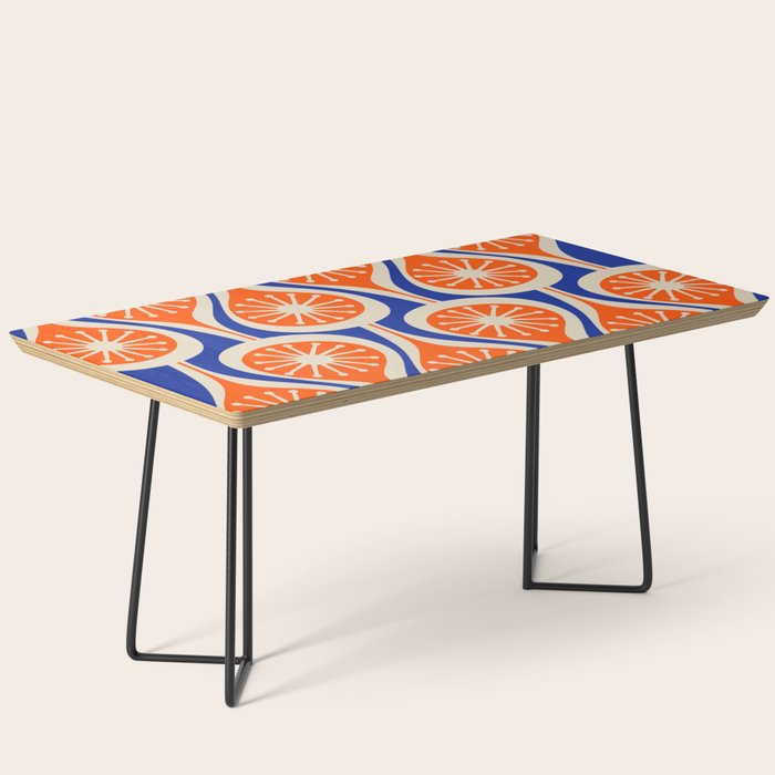 Mid Century Modern Atomic Drops Retro Pattern Bright Blue Orange Beige Coffee Table Gallery Image 1