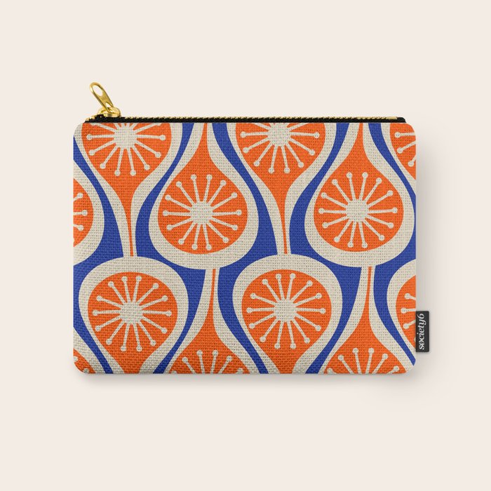 Mid Century Modern Atomic Drops Retro Pattern Bright Blue Orange Beige Carry All Pouch Gallery Image 1