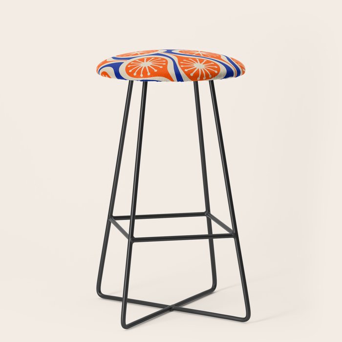 Mid Century Modern Atomic Drops Retro Pattern Bright Blue Orange Beige Stool Gallery Image 1