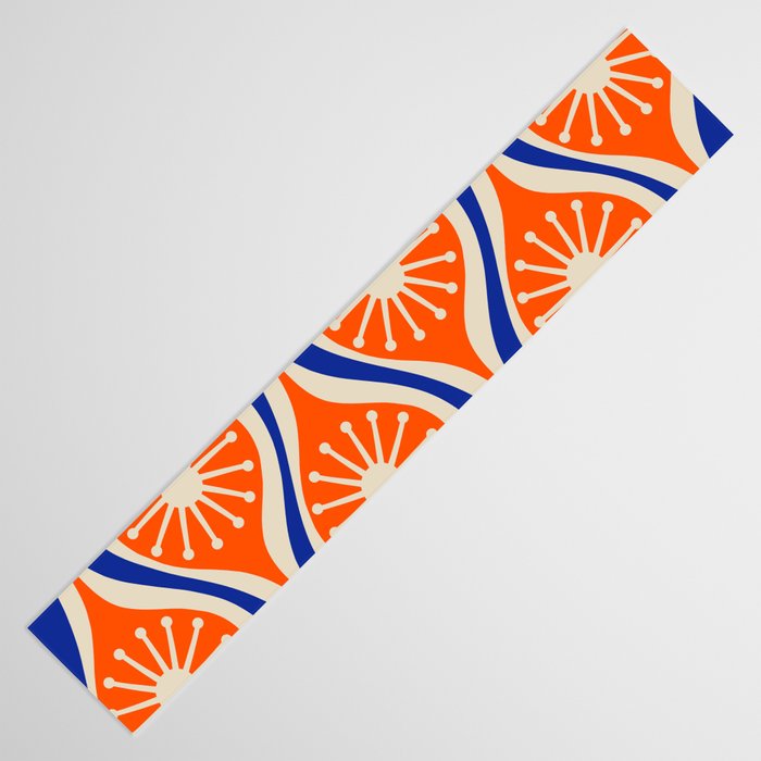 Mid Century Modern Atomic Drops Retro Pattern Bright Blue Orange Beige Table Runner Gallery Image 3