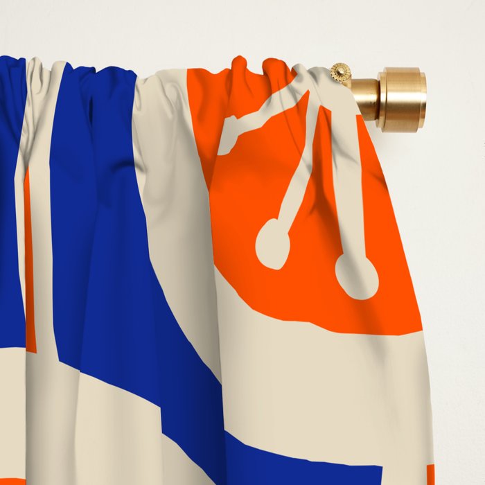 Mid Century Modern Atomic Drops Retro Pattern Bright Blue Orange Beige Window Curtain Gallery Image 2
