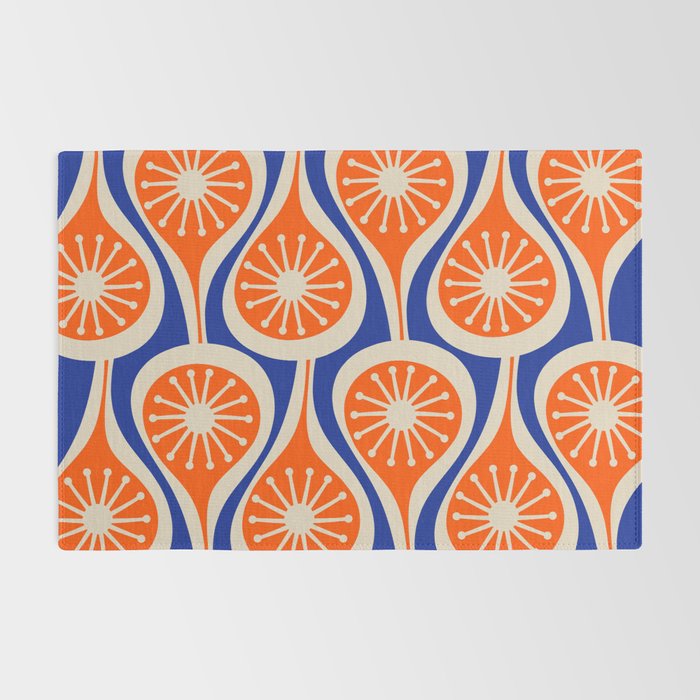 Mid Century Modern Atomic Drops Retro Pattern Bright Blue Orange Beige Rug Gallery Image 2