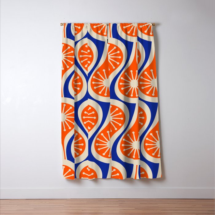 Mid Century Modern Atomic Drops Retro Pattern Bright Blue Orange Beige Window Curtain Gallery Image 3