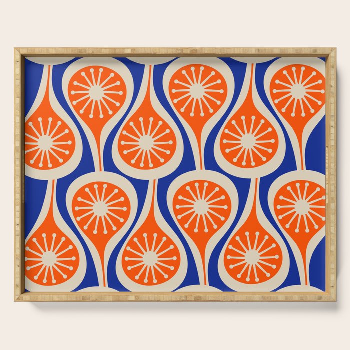 Mid Century Modern Atomic Drops Retro Pattern Bright Blue Orange Beige Serving Tray Gallery Image 1