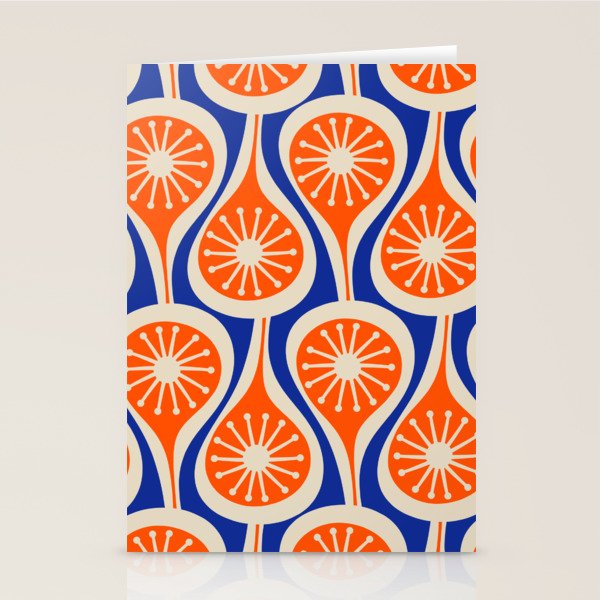 Mid Century Modern Atomic Drops Retro Pattern Bright Blue Orange Beige Stationery Card Gallery Image 2
