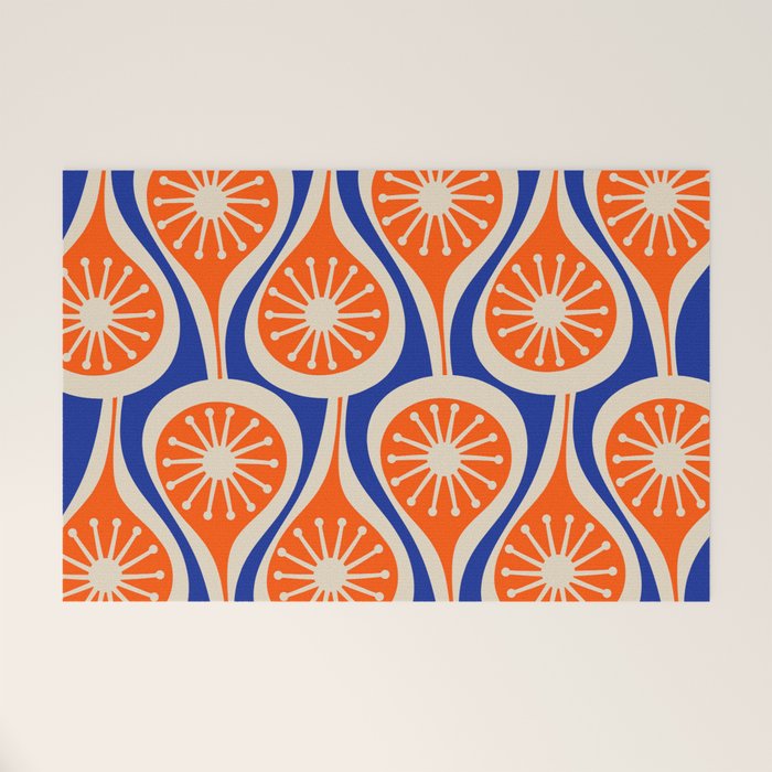 Mid Century Modern Atomic Drops Retro Pattern Bright Blue Orange Beige Welcome Mat Gallery Image 1