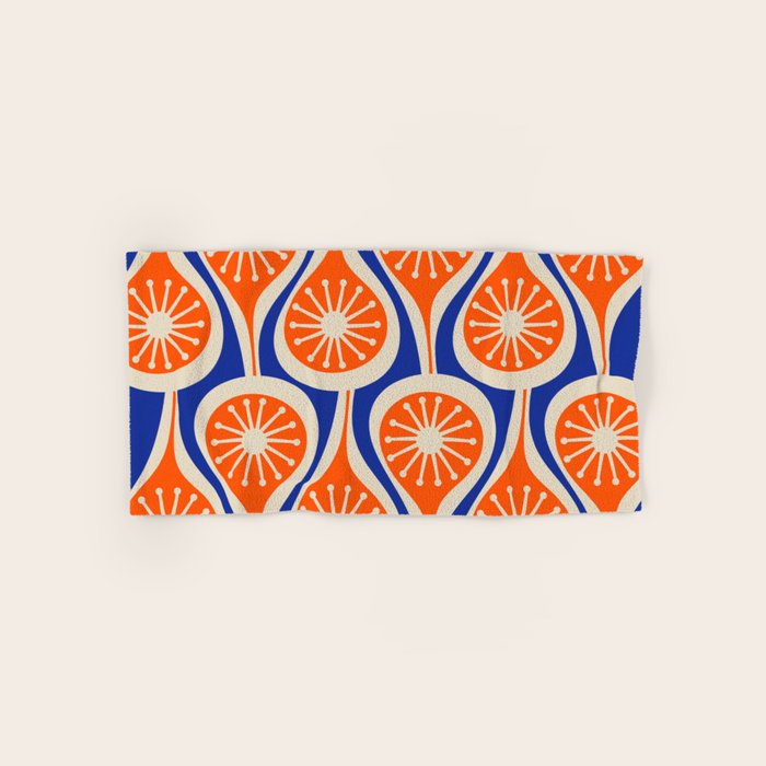 Mid Century Modern Atomic Drops Retro Pattern Bright Blue Orange Beige Bath Towel Gallery Image 1