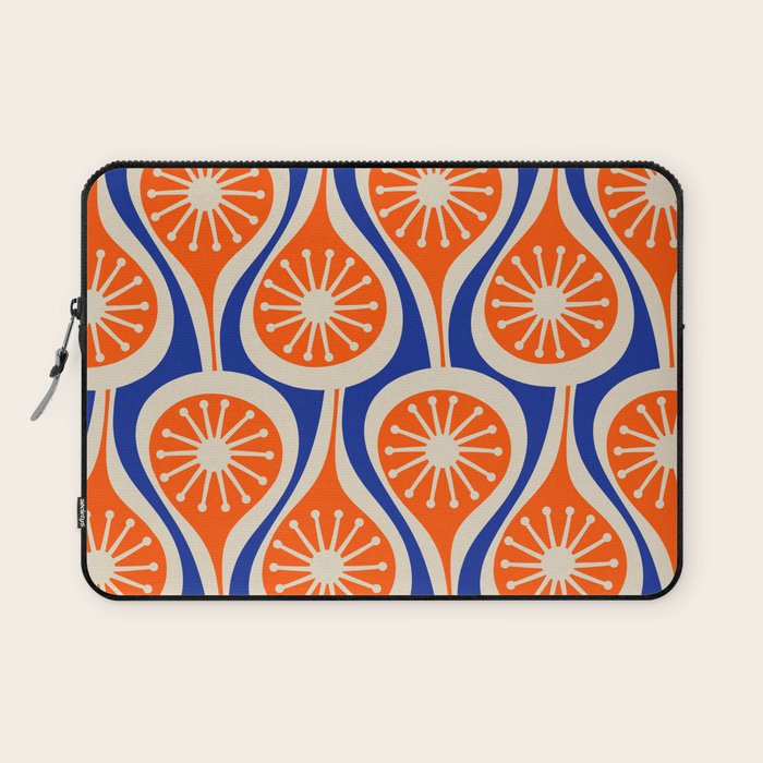 Mid Century Modern Atomic Drops Retro Pattern Bright Blue Orange Beige Laptop Sleeve Gallery Image 1