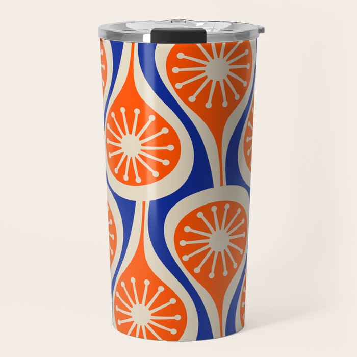 Mid Century Modern Atomic Drops Retro Pattern Bright Blue Orange Beige Travel Mug Gallery Image 1