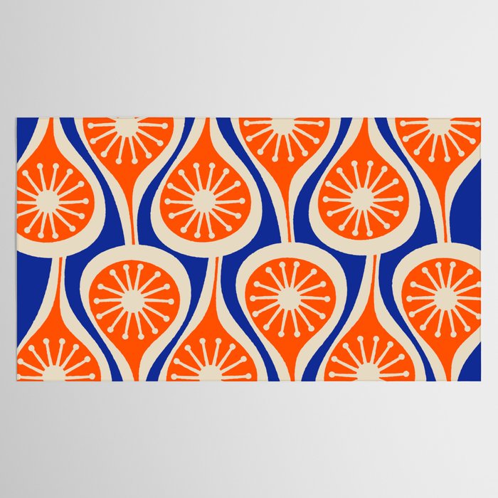Mid Century Modern Atomic Drops Retro Pattern Bright Blue Orange Beige Tablecloth Gallery Image 2