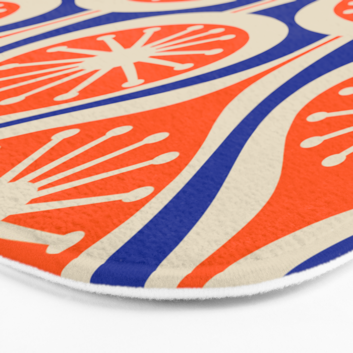 Mid Century Modern Atomic Drops Retro Pattern Bright Blue Orange Beige Bath Mat Gallery Image 3