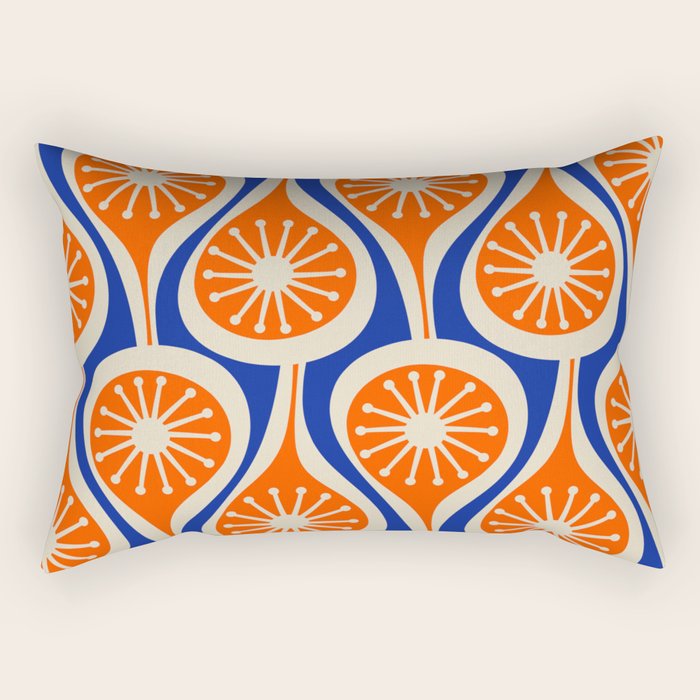 Mid Century Modern Atomic Drops Retro Pattern Bright Blue Orange Beige Rectangular Pillow Gallery Image 2