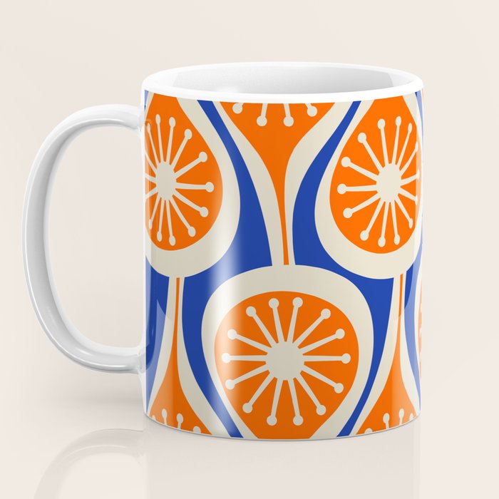 Mid Century Modern Atomic Drops Retro Pattern Bright Blue Orange Beige Coffee Mug Gallery Image 3