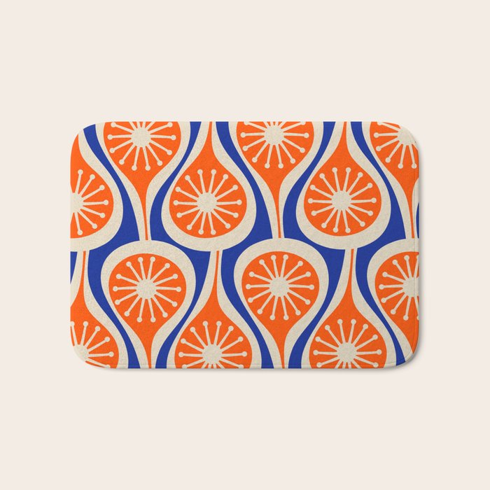 Mid Century Modern Atomic Drops Retro Pattern Bright Blue Orange Beige Bath Mat Gallery Image 1
