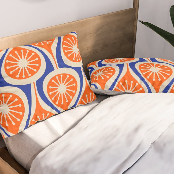 Mid Century Modern Atomic Drops Retro Pattern Bright Blue Orange Beige Pillow Sham Gallery Image 2