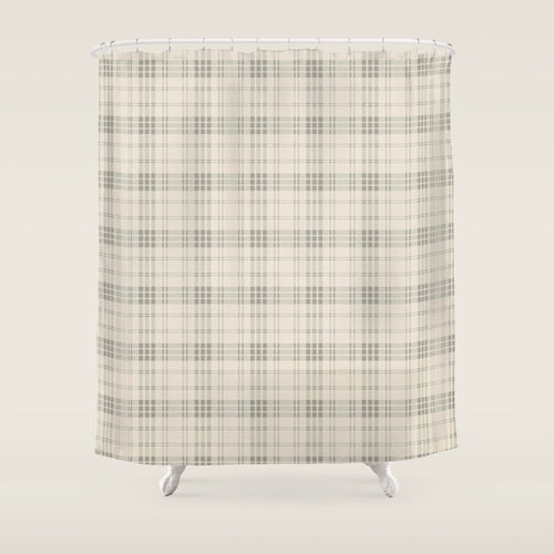 Cream Plaid  Shower Curtain