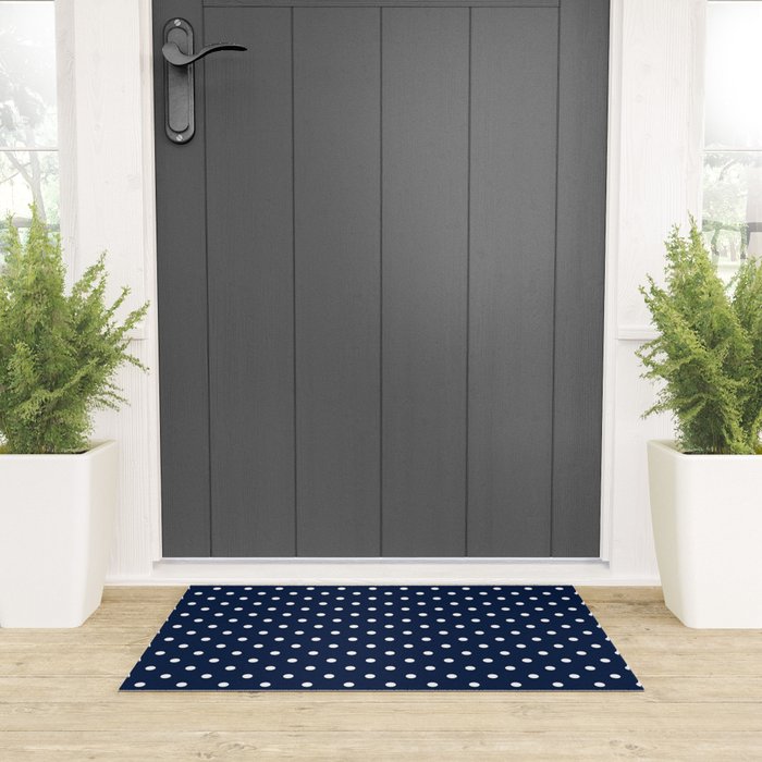 Polka Dot Classic Pattern in Nautical Navy Blue and White Welcome Mat Gallery Image 3