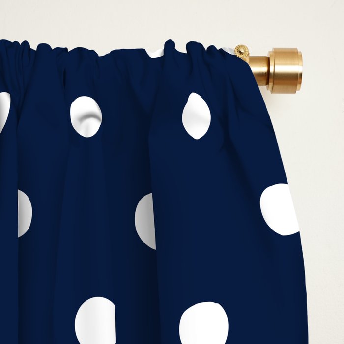 Polka Dot Classic Pattern in Nautical Navy Blue and White Window Curtain Gallery Image 2