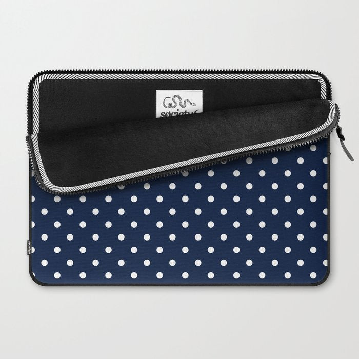 Polka Dot Classic Pattern in Nautical Navy Blue and White Laptop Sleeve Gallery Image 2
