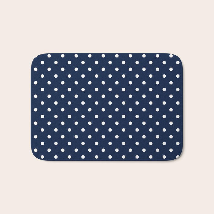 Polka Dot Classic Pattern in Nautical Navy Blue and White Bath Mat Gallery Image 1