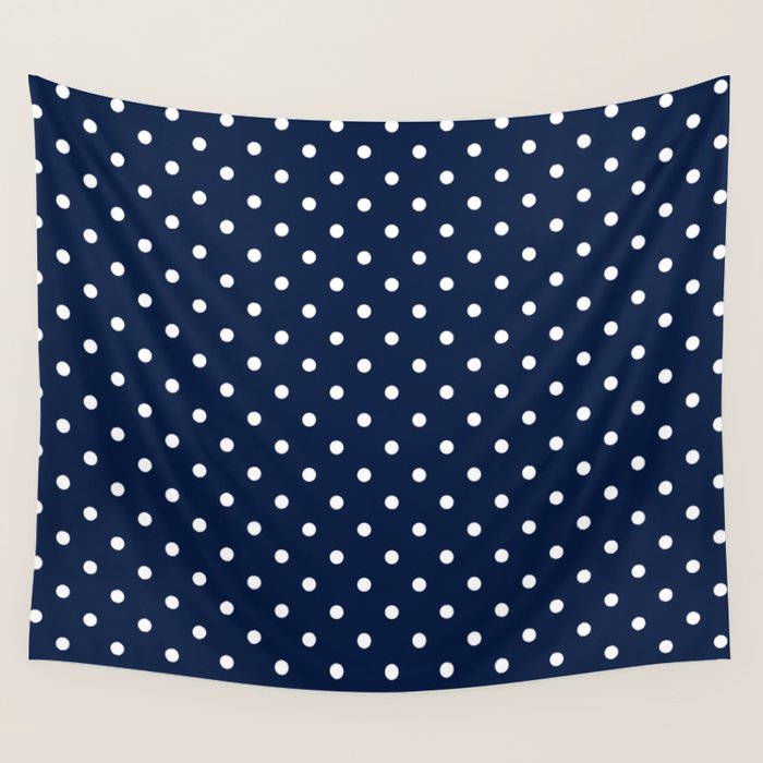 Polka Dot Classic Pattern in Nautical Navy Blue and White Wall Tapestry Gallery Image 4