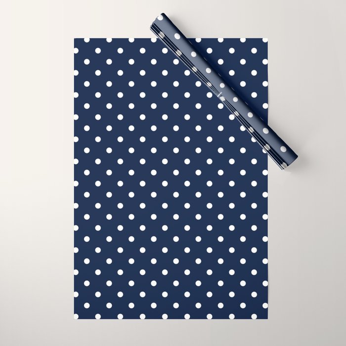 Polka Dot Classic Pattern in Nautical Navy Blue and White Wrapping Paper Gallery Image 1