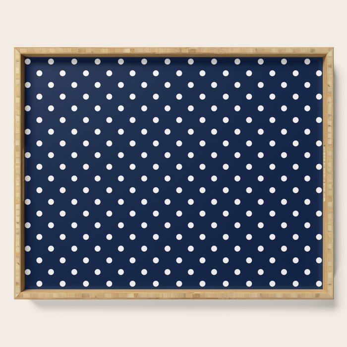 Polka Dot Classic Pattern in Nautical Navy Blue and White Serving Tray Gallery Image 1