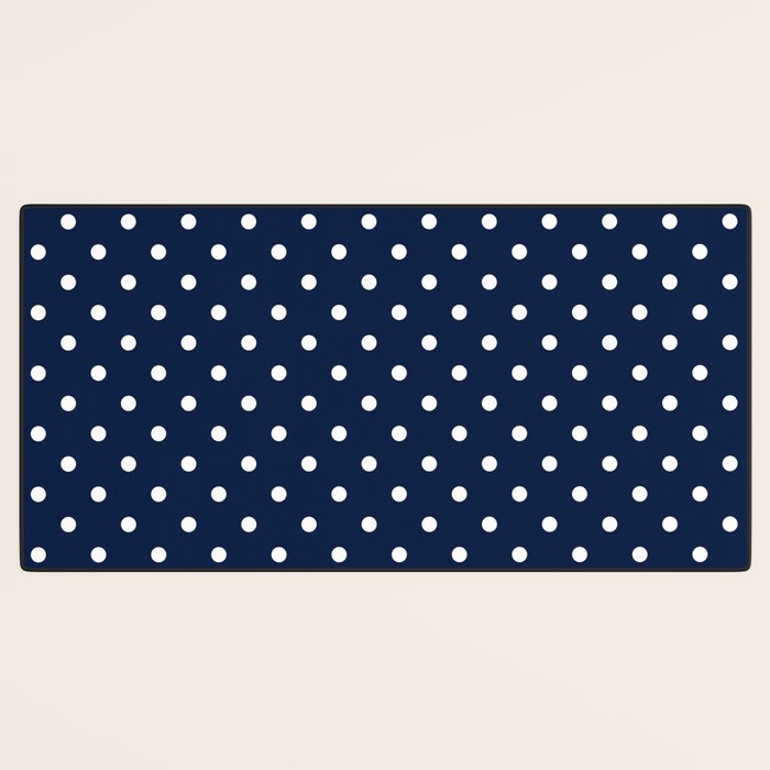 Polka Dot Classic Pattern in Nautical Navy Blue and White Desk Mat Gallery Image 3