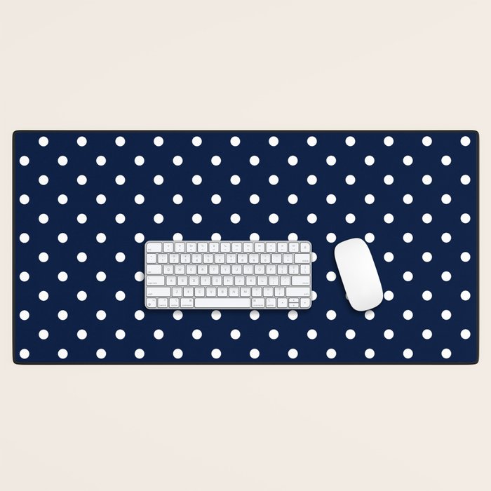 Polka Dot Classic Pattern in Nautical Navy Blue and White Desk Mat Gallery Image 1