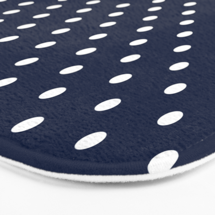 Polka Dot Classic Pattern in Nautical Navy Blue and White Bath Mat Gallery Image 3