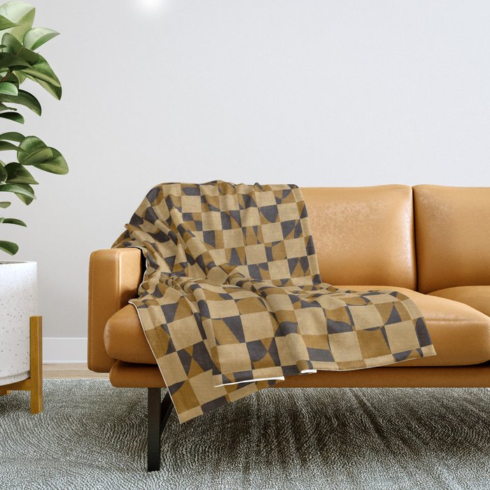 Abstract checked in golden ochre Throw Blanket Gallery Image 1