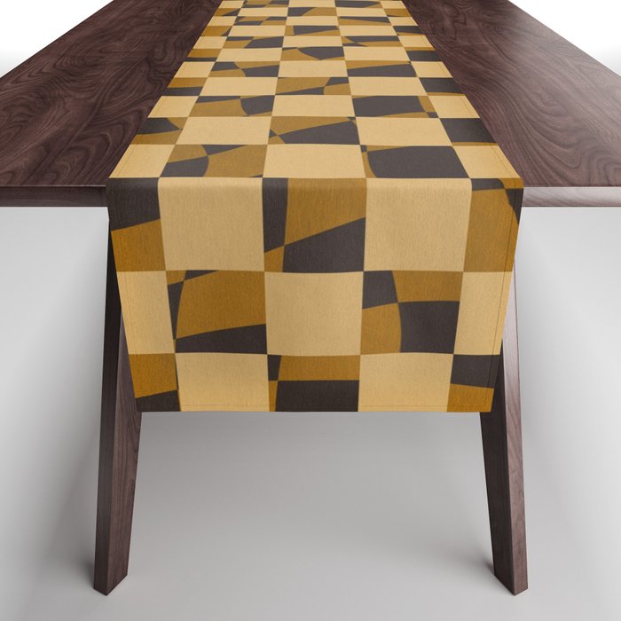 Abstract checked in golden ochre Table Runner Gallery Image 1