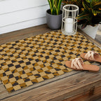 Abstract checked in golden ochre Outdoor Rug Gallery Image 2