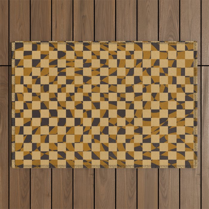 Abstract checked in golden ochre Outdoor Rug Gallery Image 1