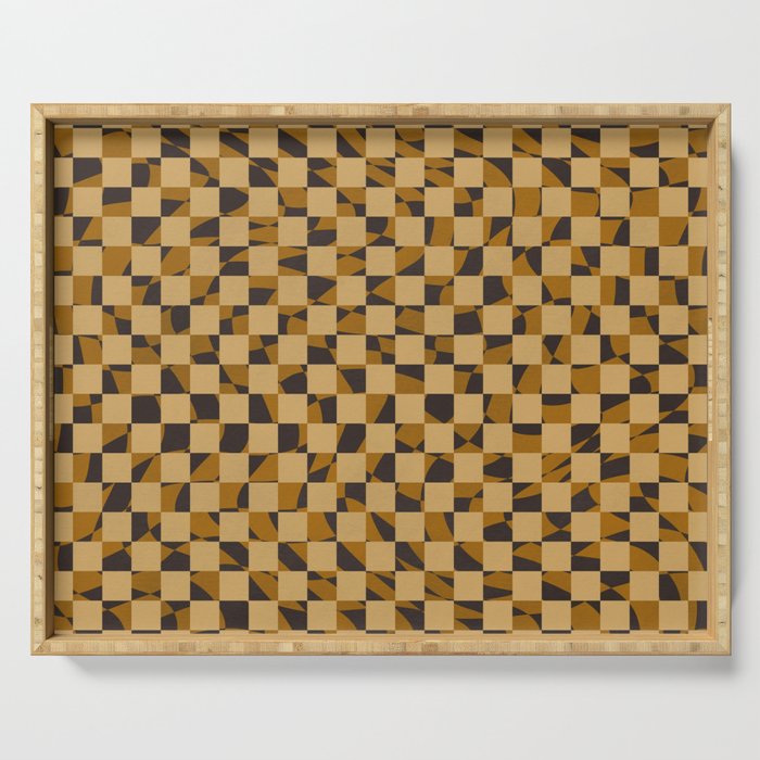 Abstract checked in golden ochre Serving Tray Gallery Image 1