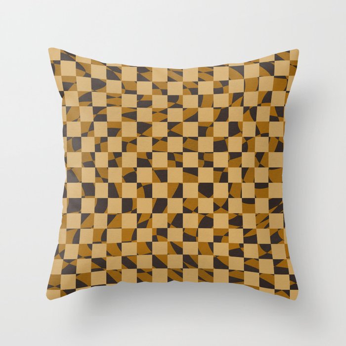 Abstract checked in golden ochre Throw Pillow Gallery Image 6