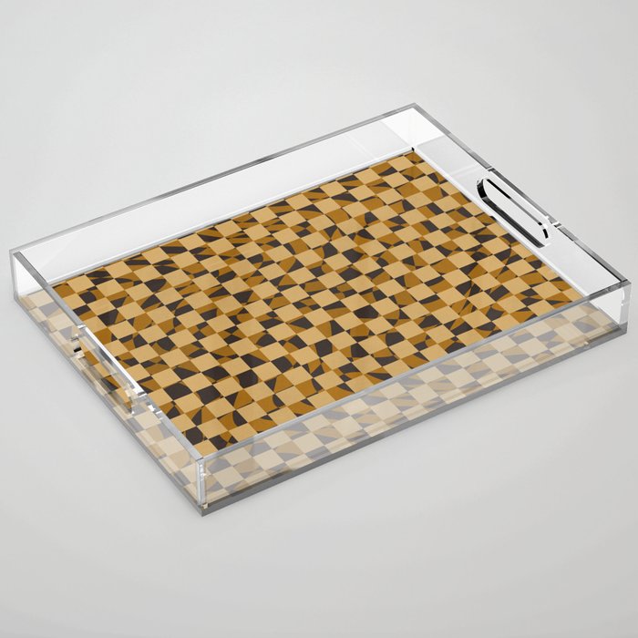 Abstract checked in golden ochre Acrylic Tray Gallery Image 1