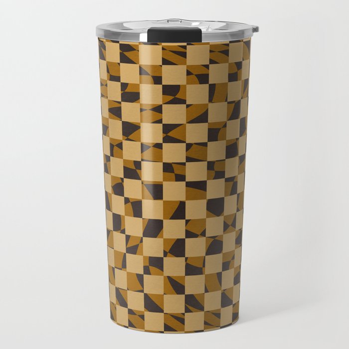 Abstract checked in golden ochre Travel Mug Gallery Image 1