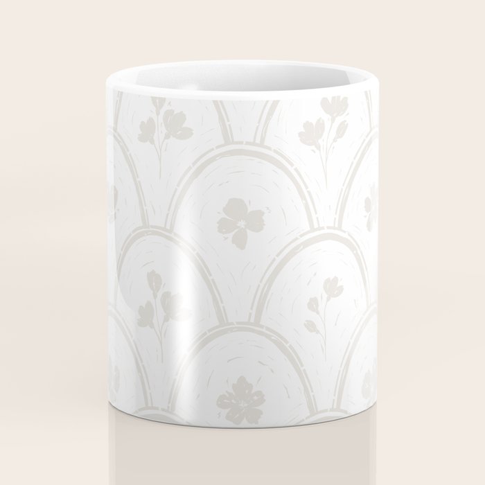 Rustic scallop floral block print - natural soft mushroom pattern Coffee Mug Gallery Image 4