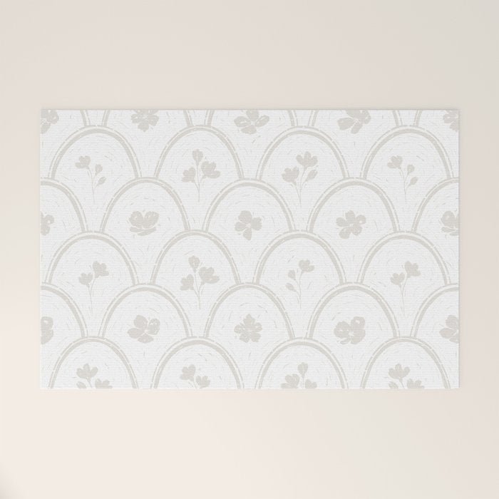 Rustic scallop floral block print - natural soft mushroom pattern Welcome Mat Gallery Image 1