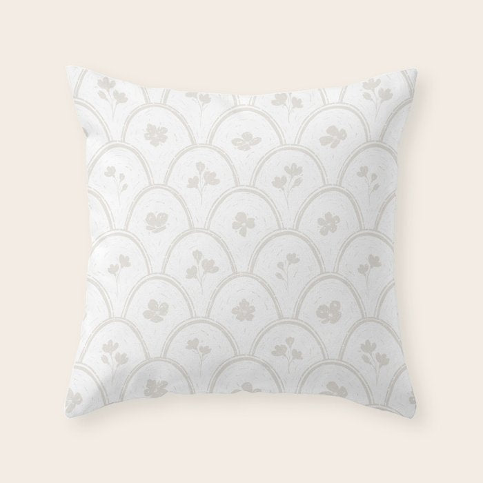 Rustic scallop floral block print - natural soft mushroom pattern Throw Pillow Gallery Image 6
