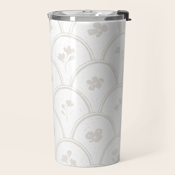 Rustic scallop floral block print - natural soft mushroom pattern Travel Mug Gallery Image 2