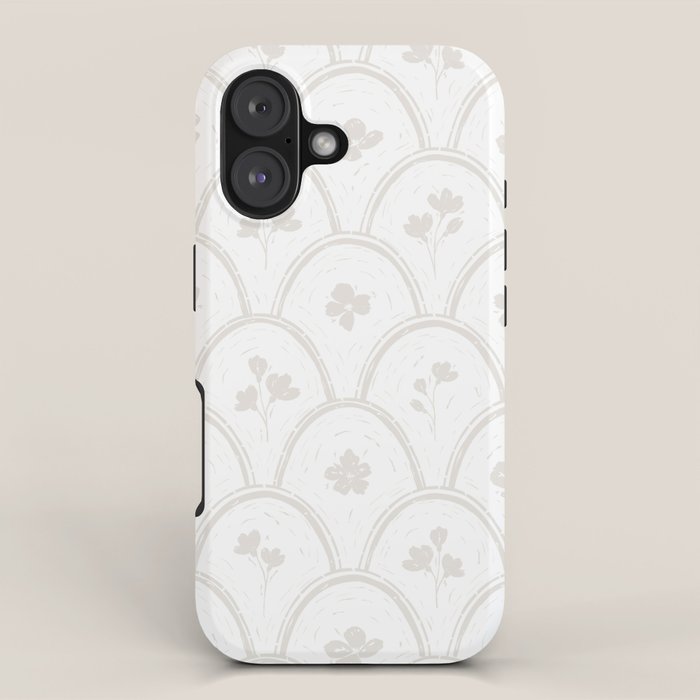 Rustic scallop floral block print - natural soft mushroom pattern iPhone Case Gallery Image 1