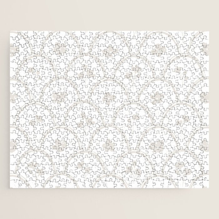 Rustic scallop floral block print - natural soft mushroom pattern Jigsaw Puzzle Gallery Image 1