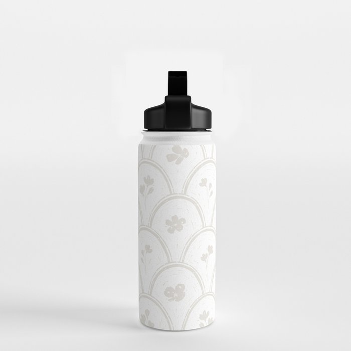 Rustic scallop floral block print - natural soft mushroom pattern Water Bottle Gallery Image 2