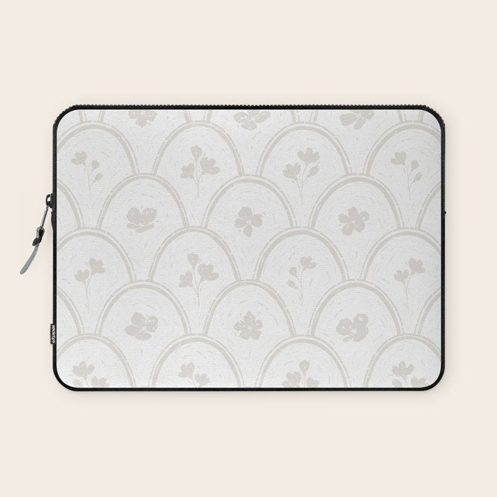 Rustic scallop floral block print - natural soft mushroom pattern Laptop Sleeve Gallery Image 1