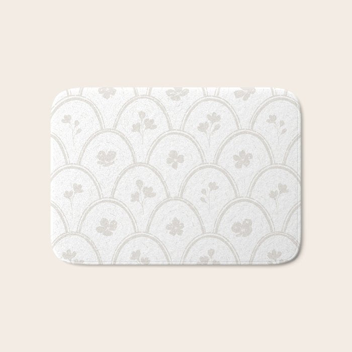Rustic scallop floral block print - natural soft mushroom pattern Bath Mat Gallery Image 1